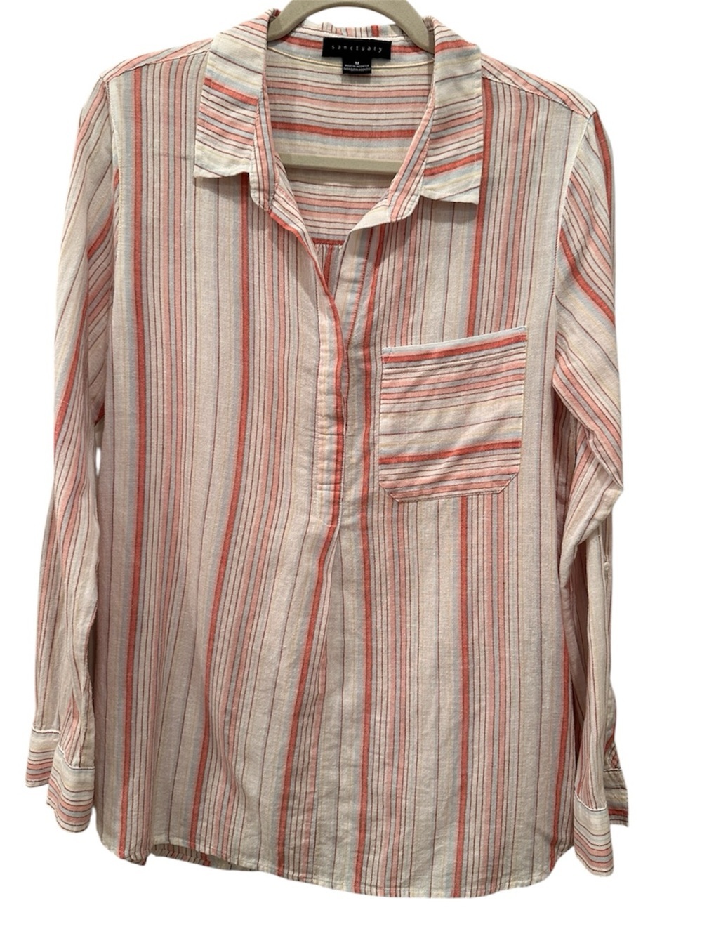 Sanctuary Cotton Linen Striped Popover Blouse Top Breathable Sz M
